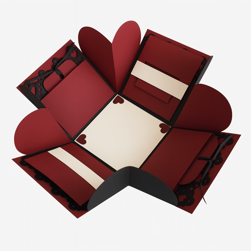 Custom DIY Explosion Gift Box for Birthday & Anniversary | Handmade Single Layer Memory Box with Heart Flaps, Pockets & Photo Spaces printing in India