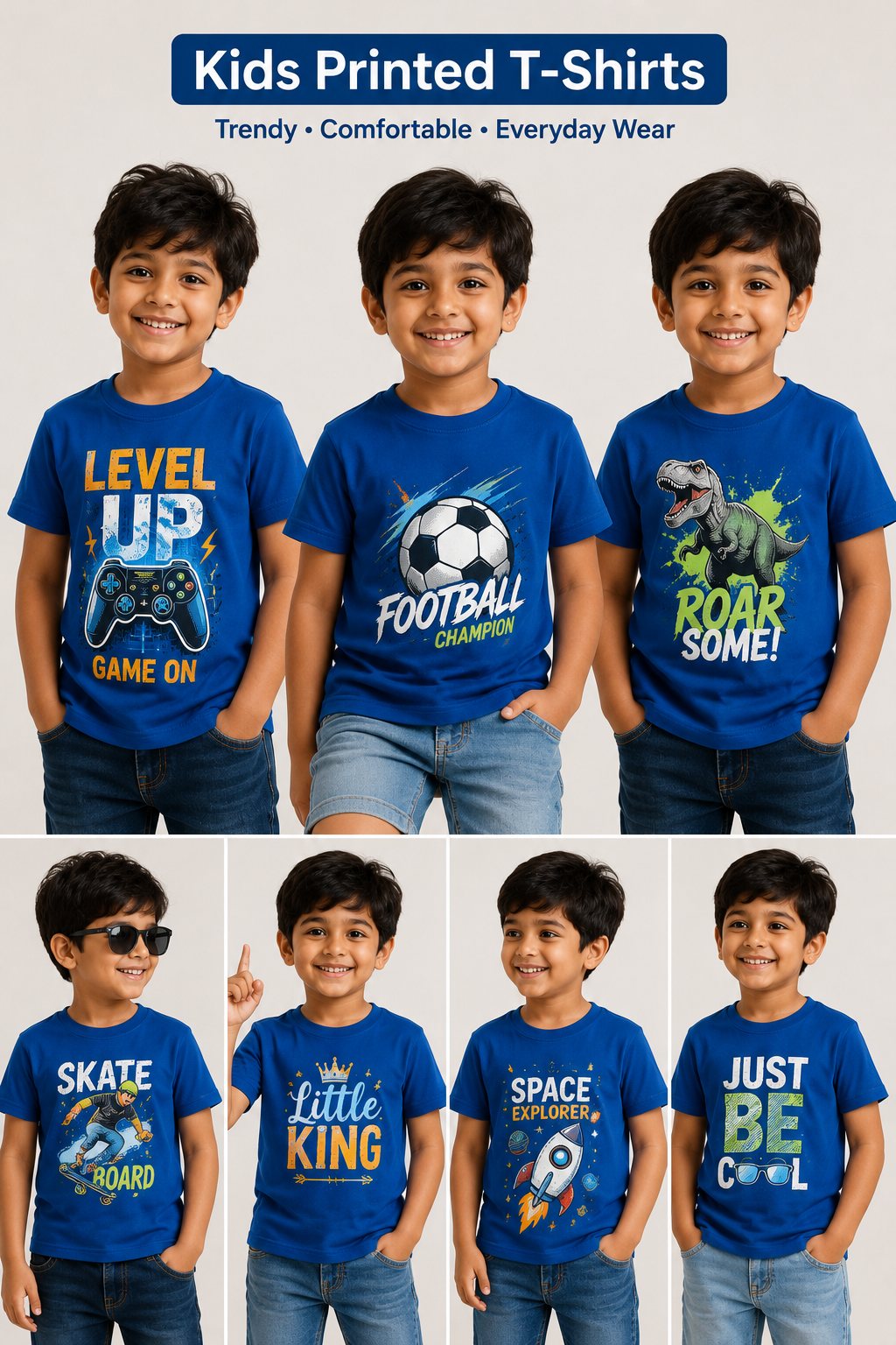 Custom Customized Kids T-Shirt 100% Cotton | Name, Image & Quote Printing | Half Sleeve Round Neck | Ages 1.5–6 Years | Red, Blue & Pink printing in India