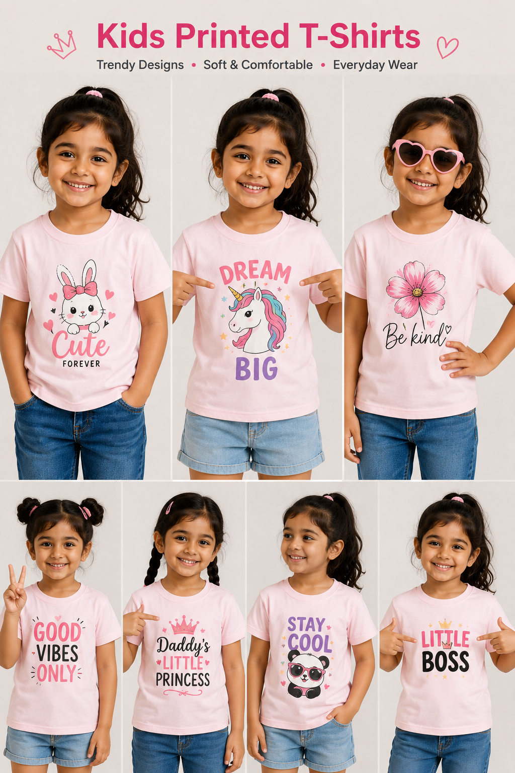 Custom Customized Kids T-Shirt 100% Cotton | Name, Image & Quote Printing | Half Sleeve Round Neck | Ages 1.5–6 Years | Red, Blue & Pink print view 3